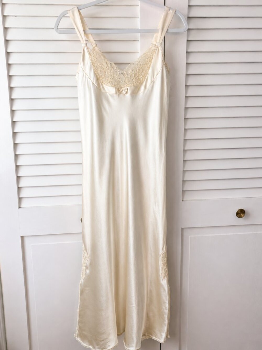 Vintage Jones New York Ivory Satin Lace Slip Dress Small Maxi Bias Cut Nightgown - Picture 2 of 6